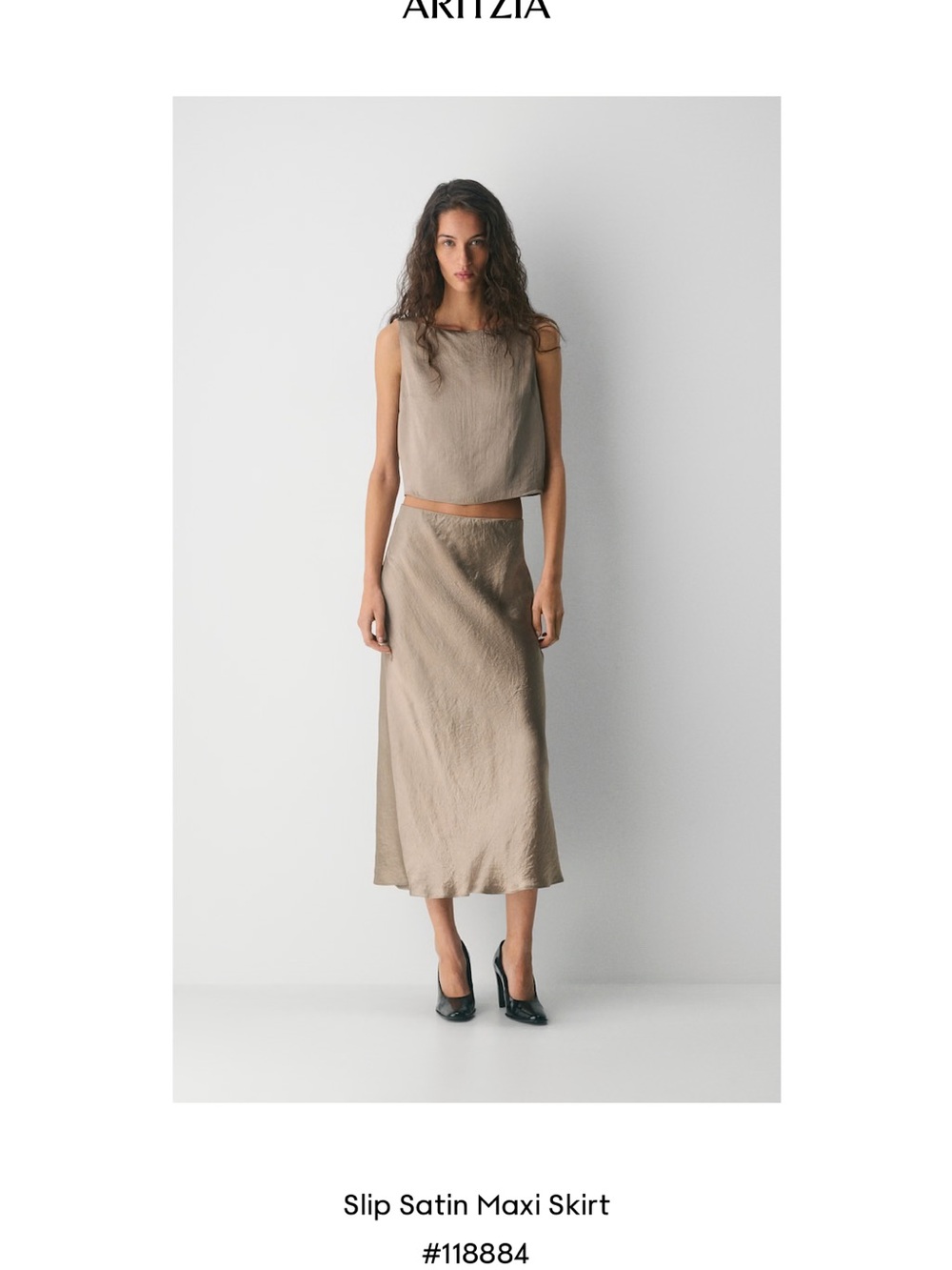 Aritzia Satin Slip Maxi Skirt in Taupe